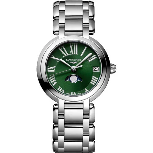 watches for outdoor enthusiasts with barometer-Longines PrimaLuna Green Dial Women 30.50mm