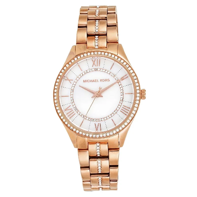 digital watches with countdown timer for fitness-Michael Kors Lauryn White Dial Women 33mm