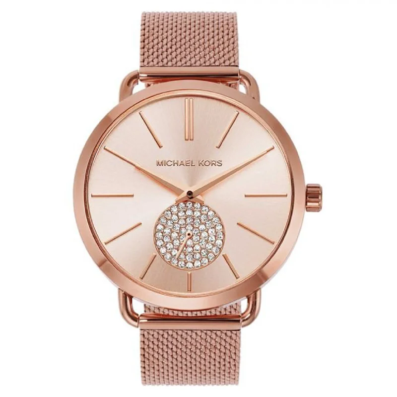 elegant watches with leather straps for women-Michael Kors Portia Rose Gold Dial Women 37mm