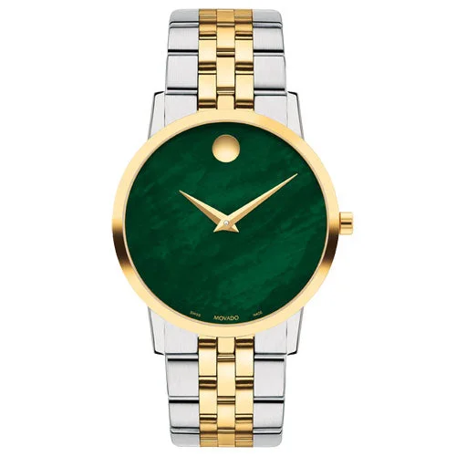 watches with rotating bezels for functional style-Movado Museum Classic Green Mother Of Pearl Dial Women 33mm