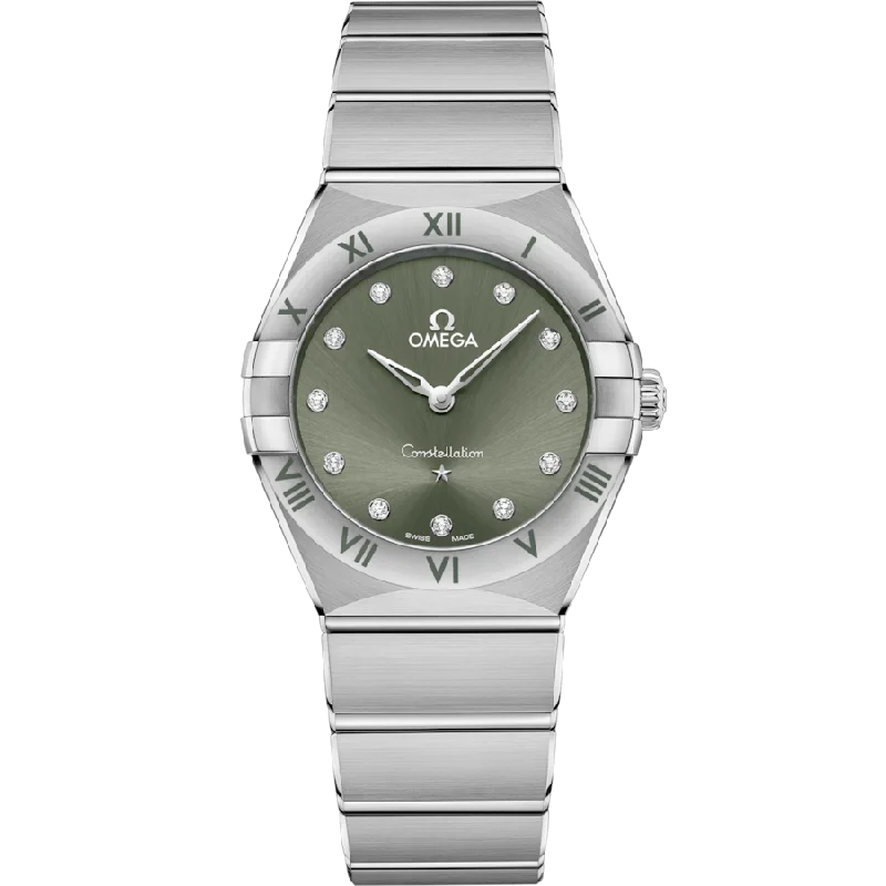 watches with leather straps for casual wear-Omega Constellation Quartzgreen Dial Women 28MM