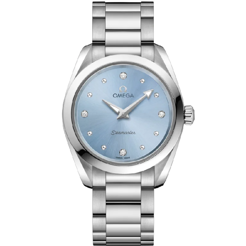 sports watches for women with activity tracker-Omega Seamaster Aqua Terra 150M Quartz Blue Dial Women 28MM