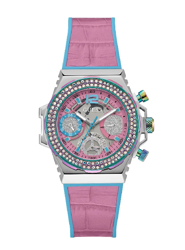 watches for men with sporty design for active lifestyle-Pink Turquoise Fusion Silicone Watch