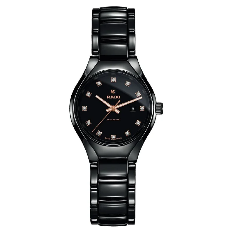 women’s watches with mother-of-pearl dial-Rado True Black Dial Women 30mm