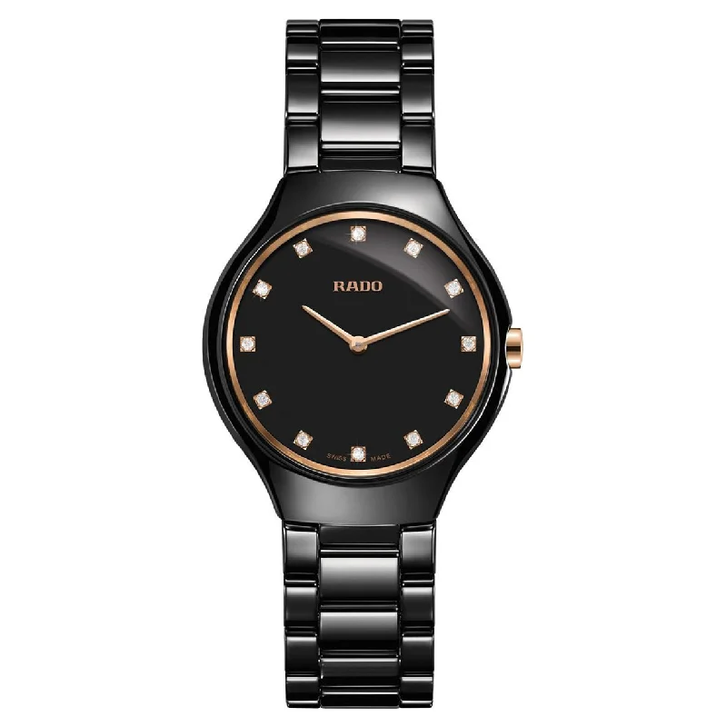 classic leather strap watches for women-Rado True Black Dial Women 30mm