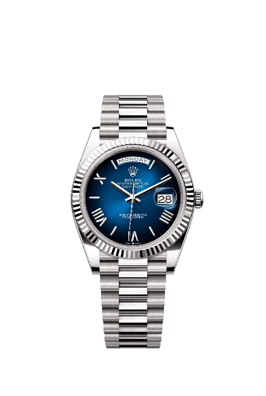 best hybrid smartwatches with fitness features-Rolex Day-Date 40 mm 228239-0076 President Fluted Blue Dial