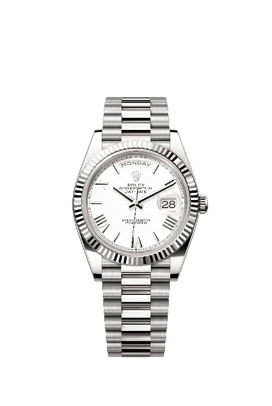 women’s watches with adjustable metal band-Rolex Day-Date 40 mm 228239 President Fluted White Dial