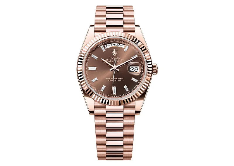 watches with large face for easy reading-Rolex Day-Date 40mm 228235 Rose Gold President Chocolate Diamond Dial