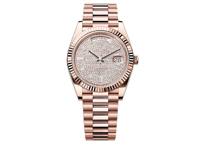 smartwatch for music lovers with offline music storage-Rolex Day-Date 40mm 228235 Rose Gold President Diamond Paved Dial