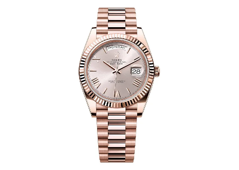 fitness tracking watches with GPS-Rolex Day-Date 40mm 228235 Rose Gold President Sundust Roman Dial