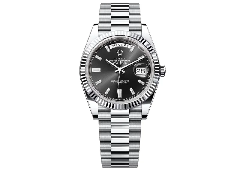 luxury watches for men with high precision-Rolex Day-Date 40mm 228236 Platinum President Baguette Black Dial