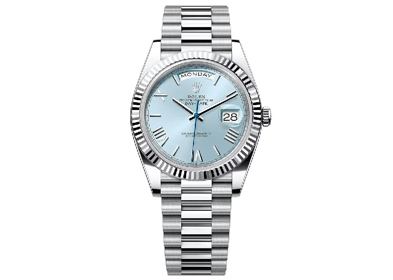 watches with built-in compass for explorers-Rolex Day-Date 40mm 228236 Platinum President Ice-Blue Roman Dial