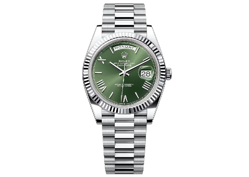 men’s watches with customizable display faces-Rolex Day-Date 40mm 228236 Platinum President Olive Green Dial