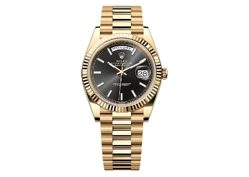 fitness watches with calorie and step tracking-Rolex Day-Date 40mm 228238 Yellow Gold President Black Dial