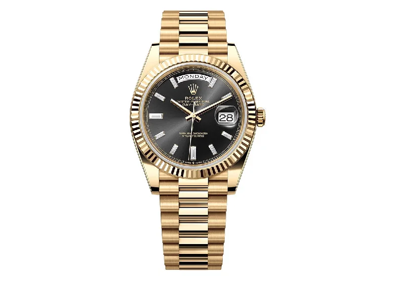 stylish watches with interchangeable bands-Rolex Day-Date 40mm 228238 Yellow Gold President Black Diamond Dial