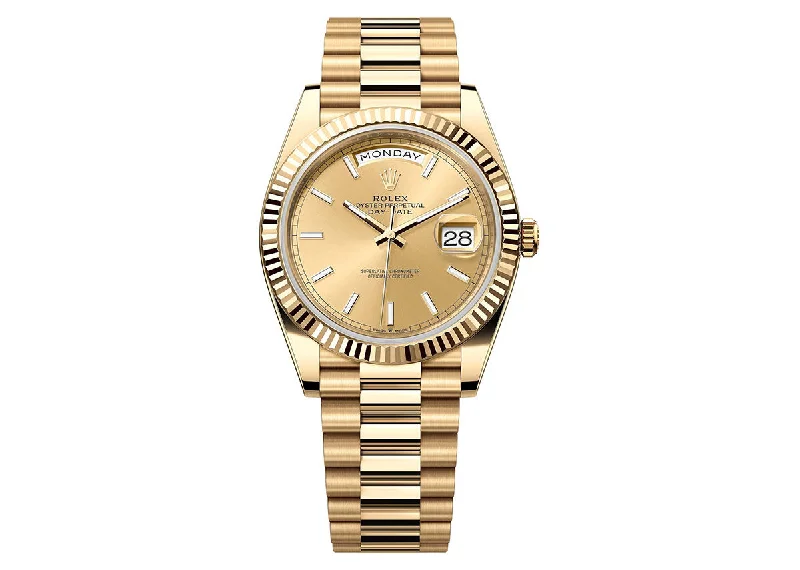 watches with 24-hour time display-Rolex Day-Date 40mm 228238 Yellow Gold President Champagne Dial