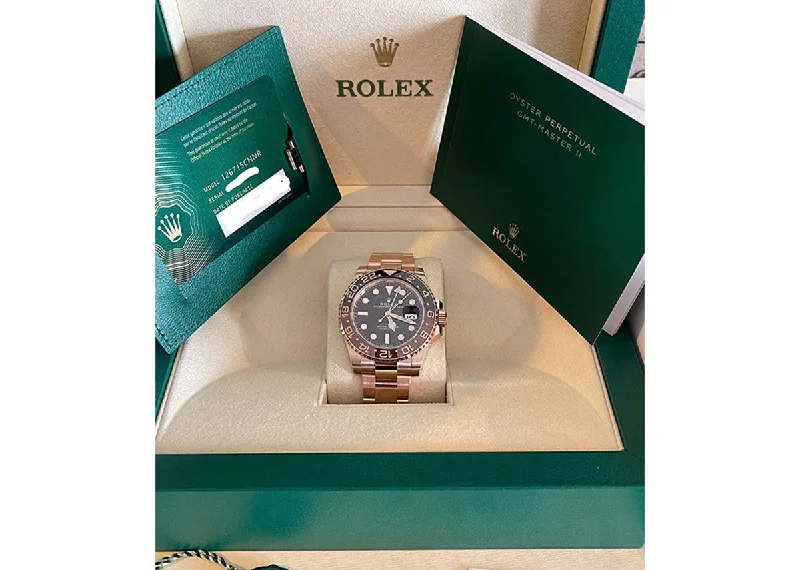 women’s watches with rose gold finish-Rolex GMT-Master II 40mm 126715CHNR Everose Gold Oyster Black Dial