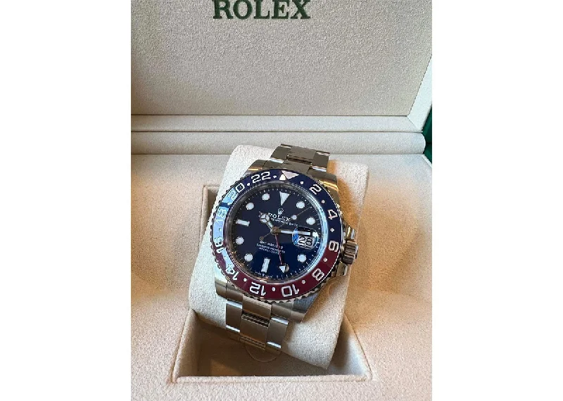 fitness trackers with sleep cycle analysis-Rolex GMT Master II 40mm 126719BLRO White Gold Oyster Midnight Blue Dial