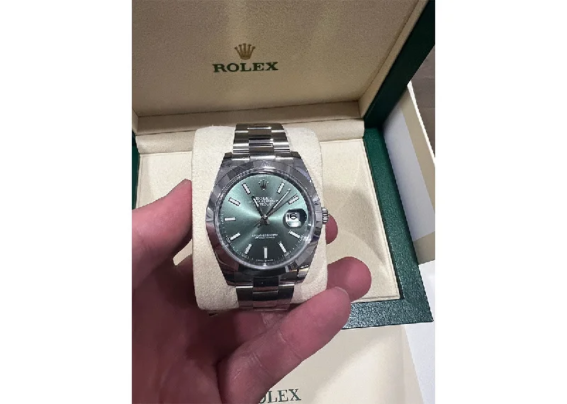 digital watches with countdown timer for fitness-Rolex Oyster Perpetual Date Just 41mm 126300 Oystersteel Mint Green Dial