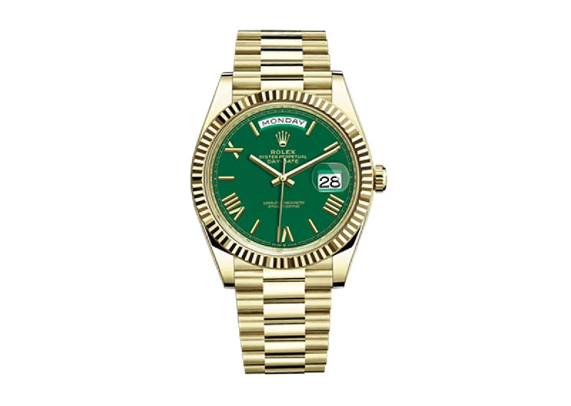 elegant watches with leather straps for women-Rolex Day-Date 40mm 228238 Yellow Gold President Green Roman Dial