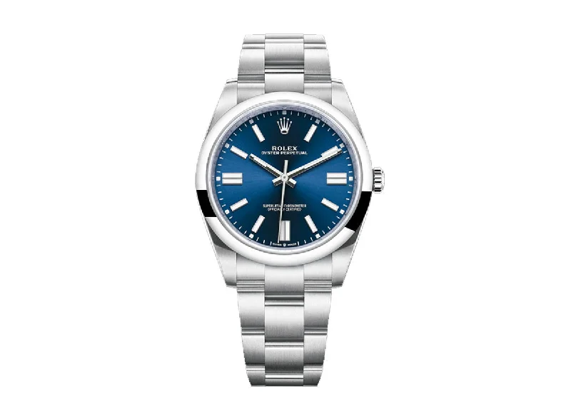 watches with high contrast dials for easy reading-Rolex Oyster Perpetual 41mm 124300 Oystersteel Bright Blue Dial