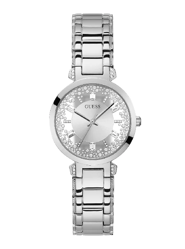 watches with multi-function dials for versatility-Silver Crystal Clear Glitz Watch