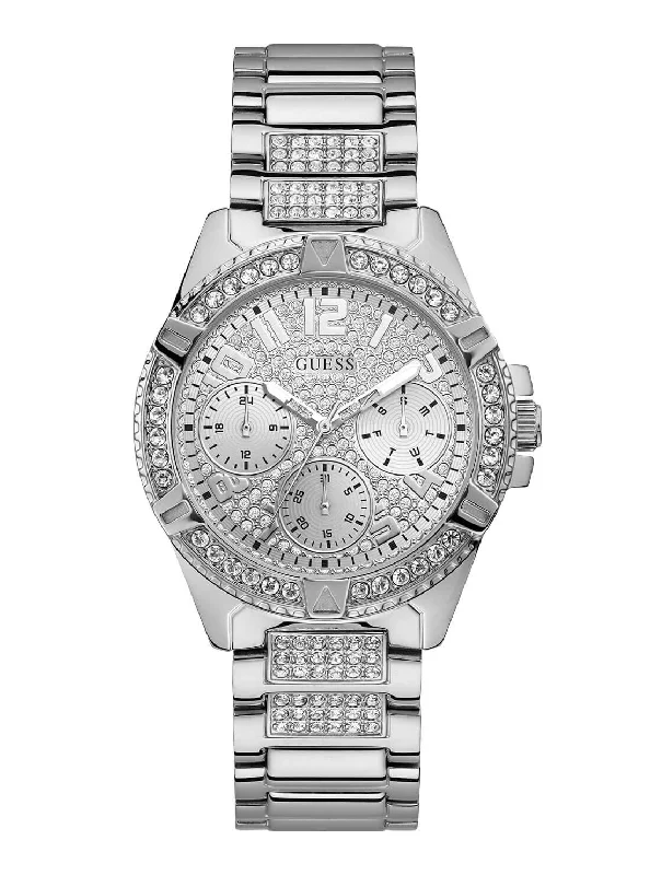 watches with large face for easy reading-Silver Crystal Lady Frontier Watch