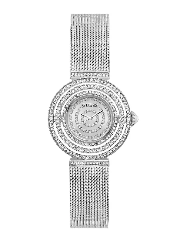 luxury watches with platinum case-Silver Dream Crystal Mesh Watch