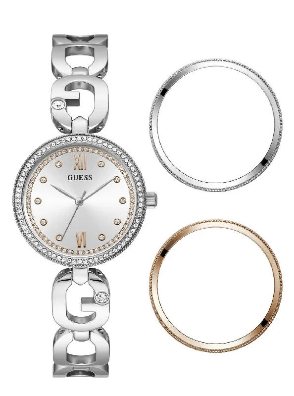 elegant watches for women with diamond accents-Silver Empower Interchangeable Crystal Link Bracelet Watch