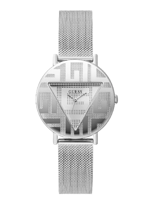 watches with rotating bezel for diving-Silver Iconic Logo Mesh Watch