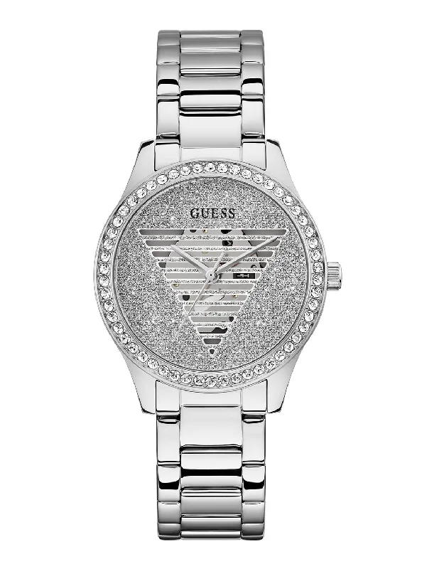 watches with analog and digital dials for versatility-Silver Lady Idol Glitz Watch