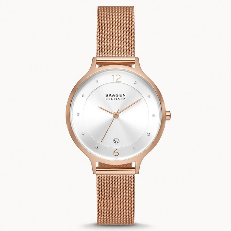 solar-powered watches with eco-friendly materials-Skagen Anita  Silver Dial Women 36mm