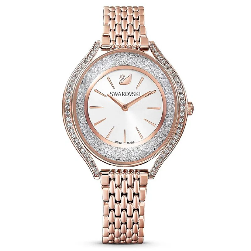 watches with high contrast dials for easy reading-Swarovski Crystalline Aura Rose Gold Dial Women 35.5mm