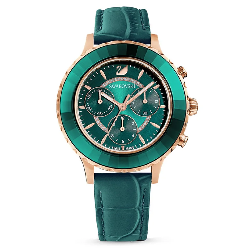 watches for hiking with GPS and altimeter-Swarovski Octea Lux Chrono Green Dial Women 39.5mm