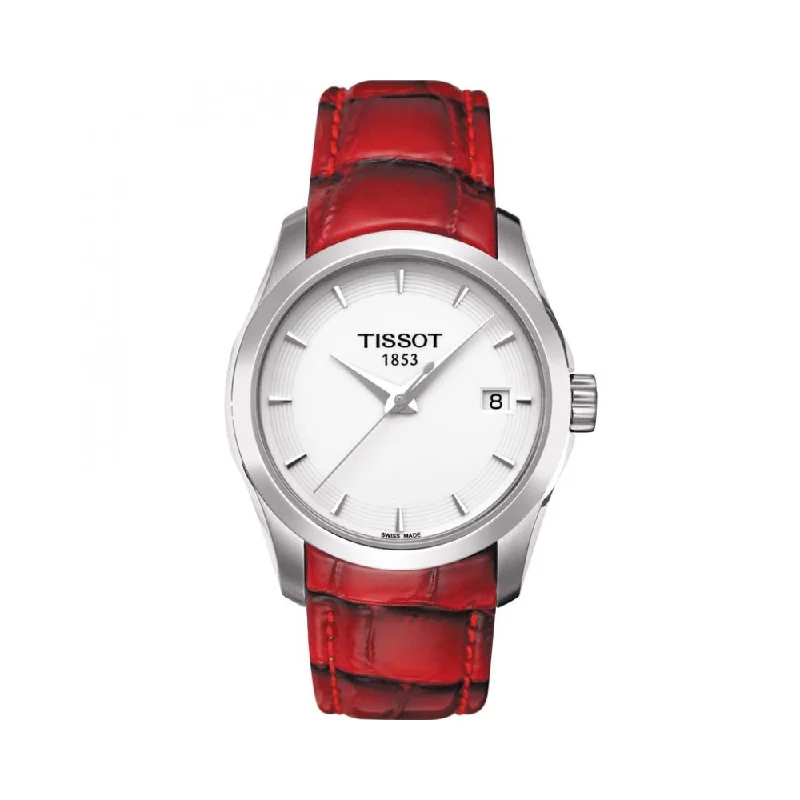 affordable watches for young professionals-TISSOT T0352101601101 COUTURIER WHITE DIAL RED LEATHER WOMEN'S WATCH