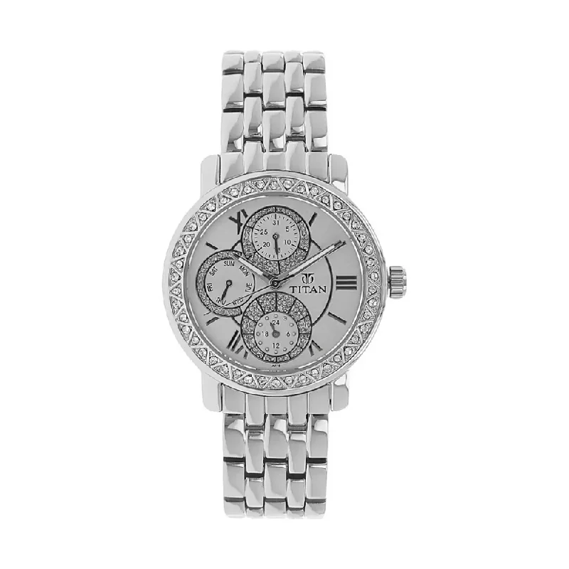 sport watches for men with timer function-Titan Analog Silver Dial Women's Watch NF9743SM01E