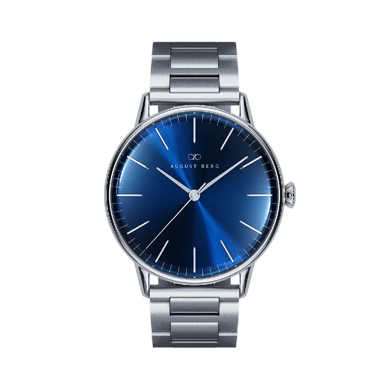 oversized watches for men with metal case-August Berg Serenity Link 40MM Deep Blue Silver Watch 10240E05SSL