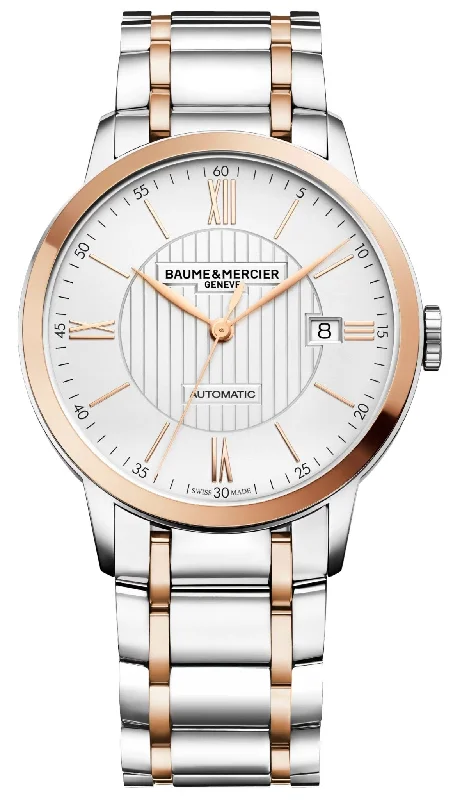 stylish watches for formal events and business attire-Baume & Mercier Classima Automatic 18K Rose Gold & Steel Silver Dial Date Mens Watch M0A10217