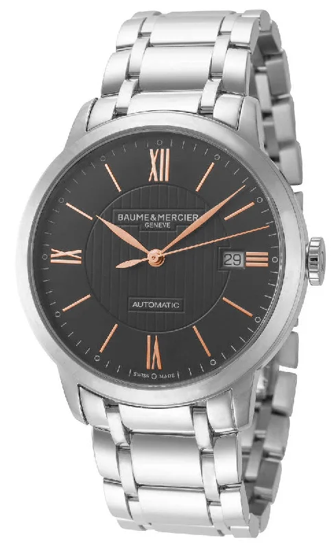 luxury sport watches for professional athletes-Baume & Mercier Classima Automatic Stainless Steel Gray Dial Date Mens Watch MOA10291