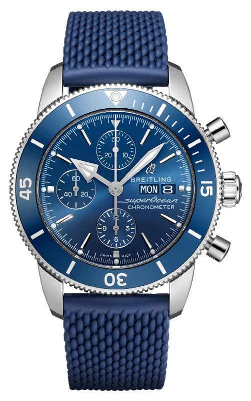 unisex watches with simple design for everyday use-Breitling Superocean Heritage Automatic Chronograph Stainless Steel Blue Dial Rubber Strap Divers Mens Watch A13313161C1S1