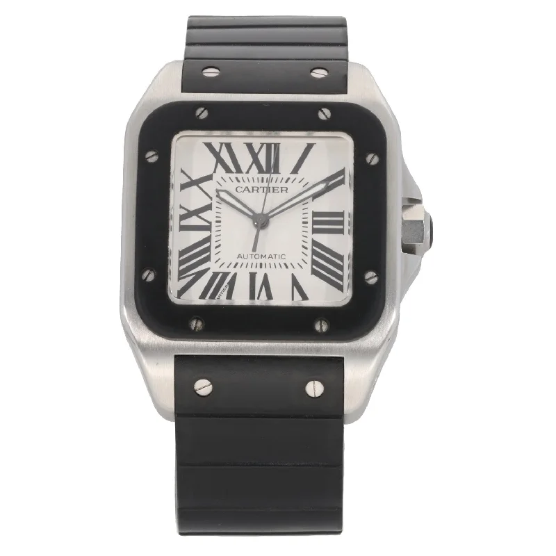 watches with fitness and sleep tracking for seniors-Cartier Santos 100 2656 38mm Stainless Steel Watch