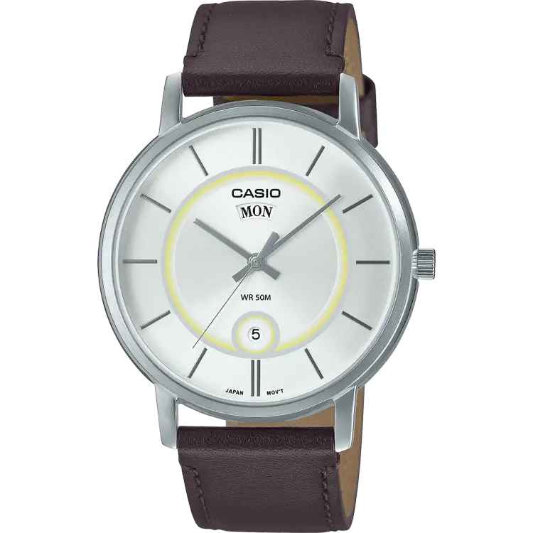 vintage leather strap watches for men with retro appeal-Casio A2046 MTP-B120L-7AVDF Enticer Men