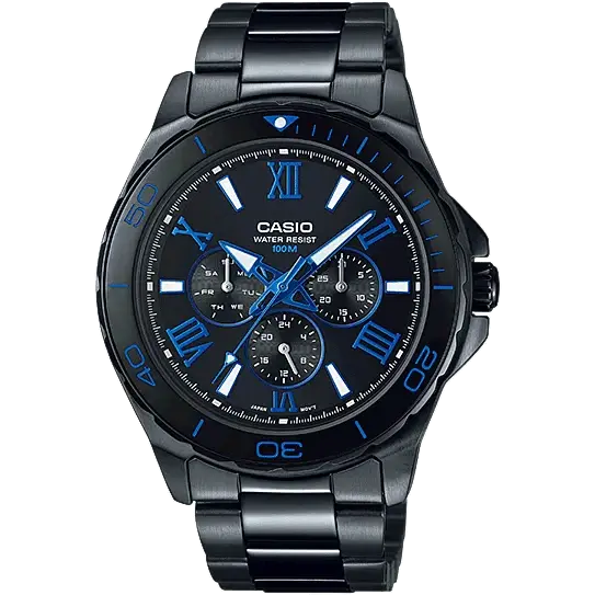 watches with water-resistant features for deep sea diving-Casio A930 MTD-1075BK-1A2VDF Enticer Men