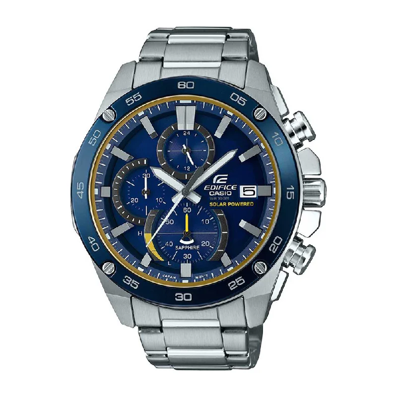 smartwatches with remote control for music and calls-Casio EDIFICE Analog Blue Dial Men's Watch-EFS-S500DB-2AVUDF (EX466)