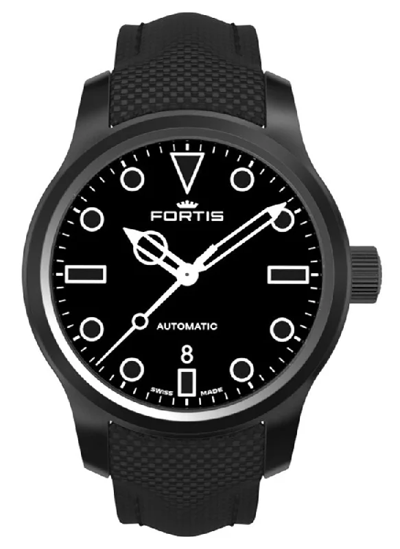 solar-powered watches with multi-functional features-Fortis Shoreliner Vik Beach Automatic Black PVD Black Dial Black Textile Strap Date Divers Mens Watch F4020002