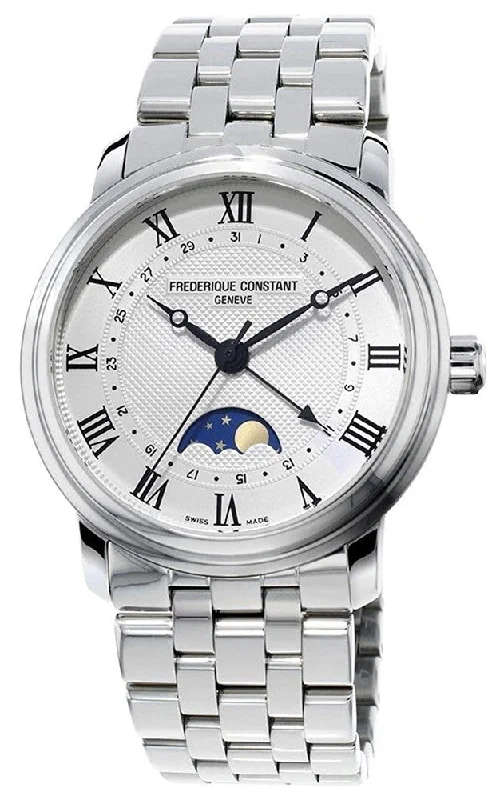 solar-powered watches with eco-friendly materials-Frederique Constant Classics Automatic Moonphase Date Stainless Steel Mens Watch FC-330MC4P6B