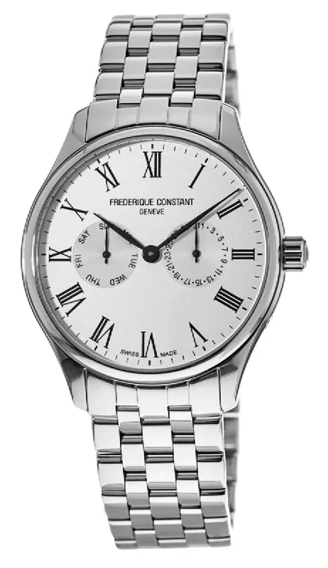 waterproof sport watches for men-Frederique Constant Classics Stainless Steel Silver Dial Day/Date Quartz Mens Watch FC-259WR5B6B