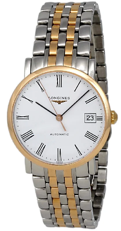 watches for athletes with GPS and heart rate sensor-Longines Elegant Collection Automatic Steel & 18k Rose Gold Plated Mens Watch L4.809.5.11.7