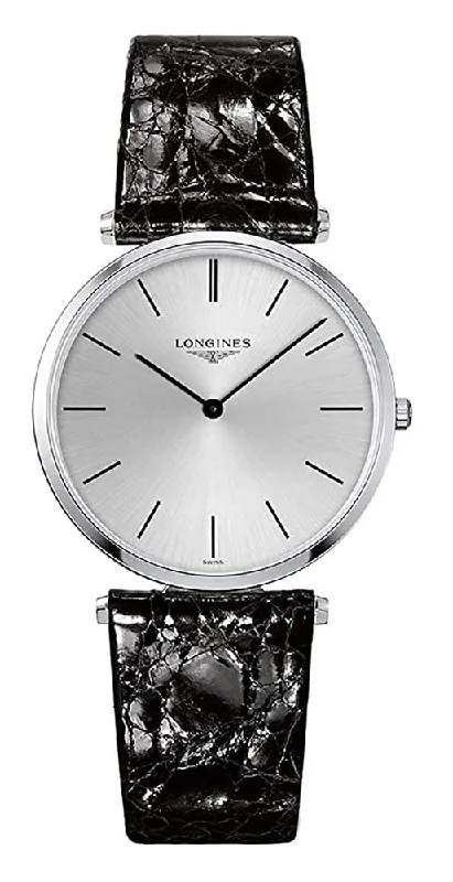 women’s watches with minimalist dial design-Longines La Grand Classique Stainless Steel Silver Dial Black Leather Strap Quartz Mens Watch L4.755.4.72.2