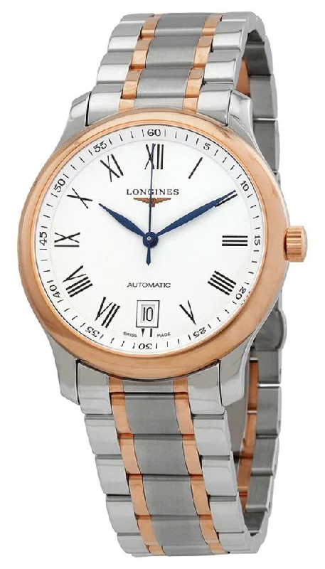 women’s watches with adjustable metal band-Longines Master Collection Automatic 18k Rose Gold and Steel White Dial Date Mens Watch L2.628.5.19.7